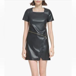Women’s Calvin Klein Faux Leather Sheath Dress in Black